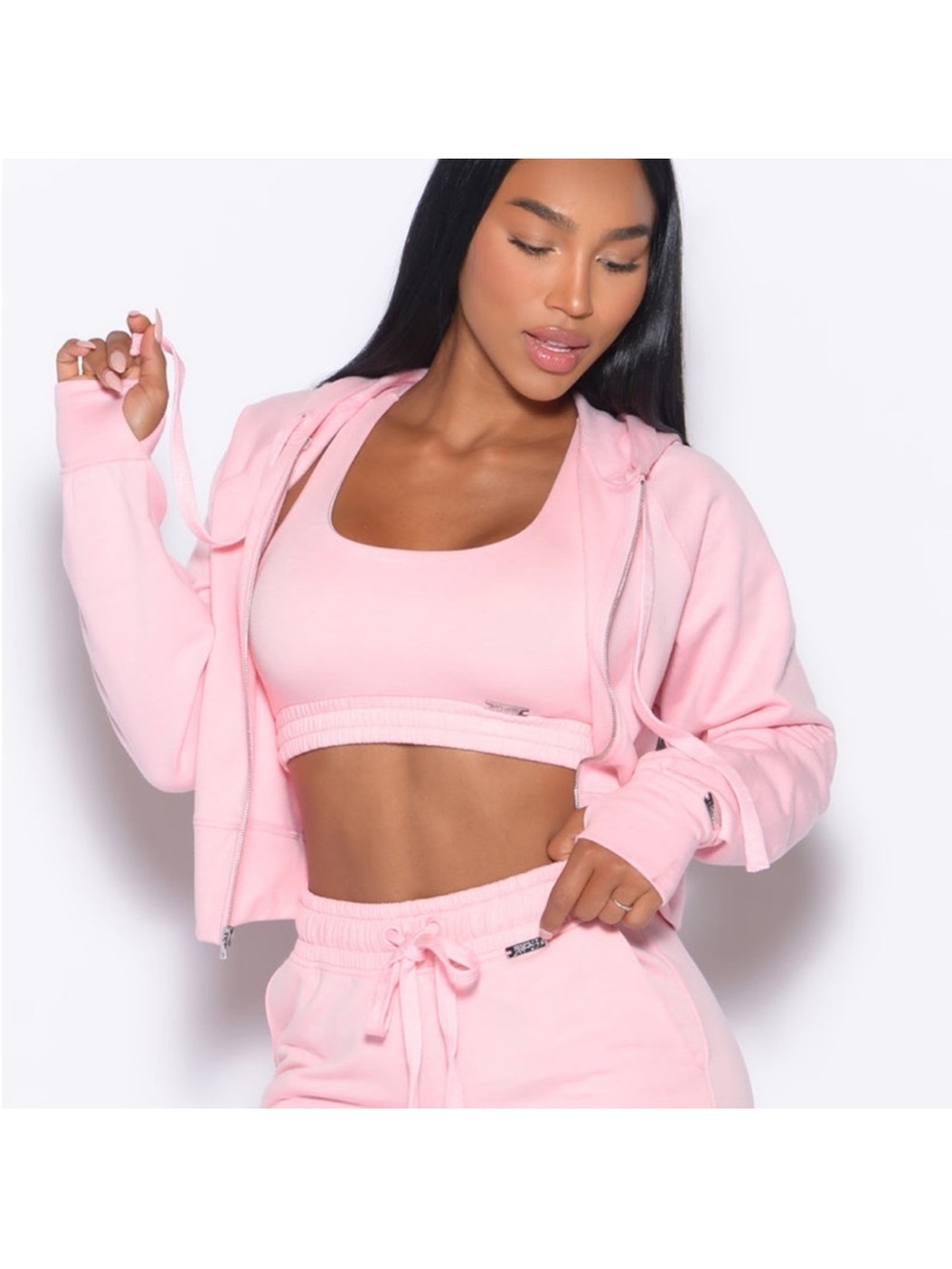 Bombshell Sportswear Light Pink Teddy Zip-Up Hoodie Jacket